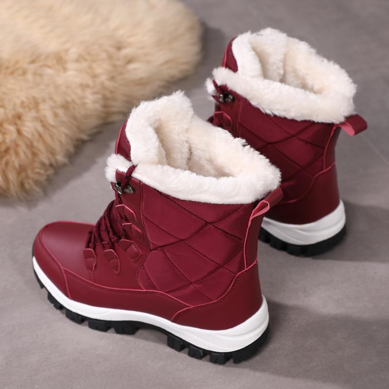2024 Women Winter Plus Velvet Snow Boots Casual Canvas Lace Up Warm Outdoor Cotton Shoes Large High Thick Anti Slip Waterproof Shoe