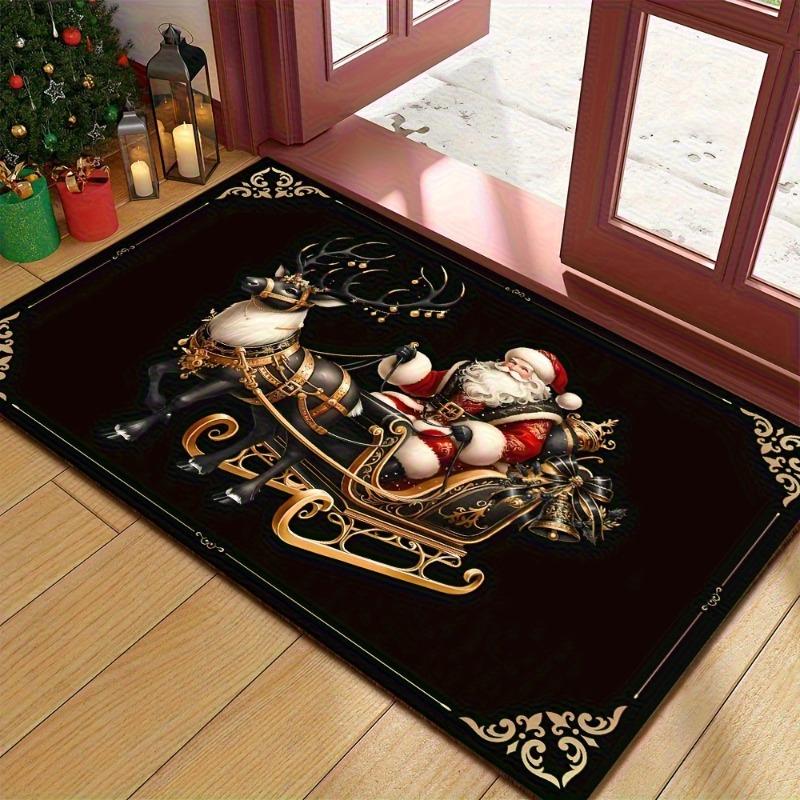 Christmas Welcome Doormat Non-Slip Reindeer Santa Sleigh Durable Polyester Holiday Decor for Christmas Thanksgiving Mother's Day
