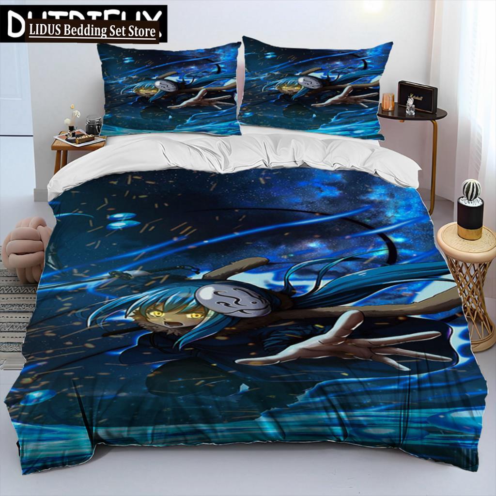 Ich wurde als Schleim wiedergeboren Anime Bettdecke Bettwäscheset,Bettbezug Bettset Steppdecke Kissenbezug,King Queen Size Bettwäscheset