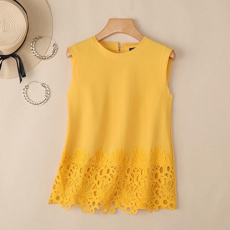 ZANZEA Women Lace Crochet Splice Summer Casual Rpund Neck Sleeveless Tank Tops