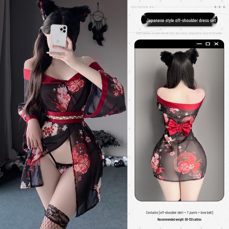 

Большой комплект сексуального белья с открытыми плечами, японское кимоно-кардиган 9058 One Size