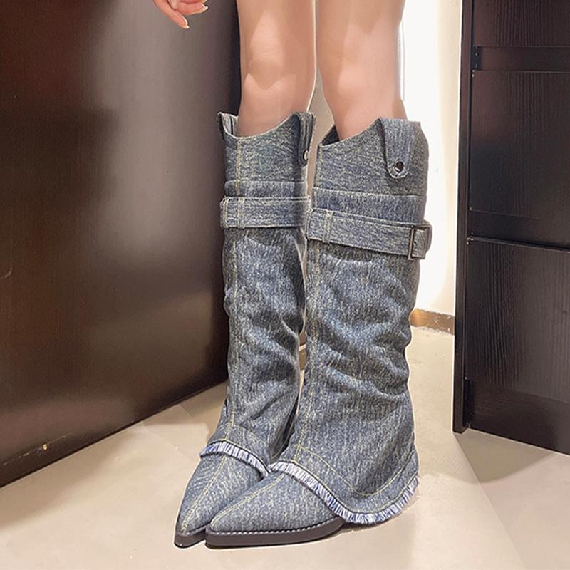 High Heels Women Cowboy Boots Pointed Toe Designer Shoes Luxury High Boots 2025 Winter Goth Pumps Chelsea Botas Mujer