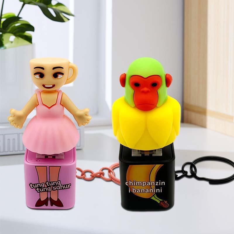 Chaveiro de Botão Homem Palito de Madeira Não Tóxico 3Dnew Tralalero Tralala Tungtungtung Com Pingente Luminoso - Decoração Periférica de Anime Presente Brinquedos