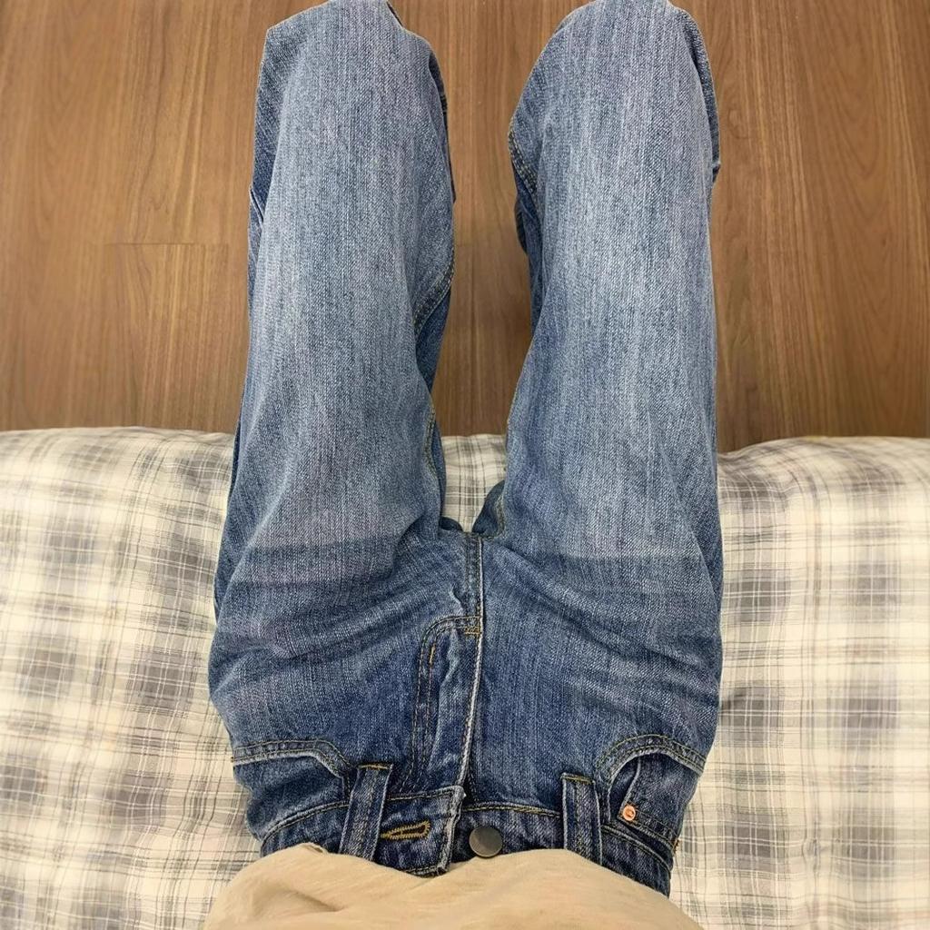 Retro Style Skinny Wide-legged Jeans Women's Spring/summer Washed Mid-waisted Straight Casual Dragging Trousers Jeans for Women Long Denim Pants