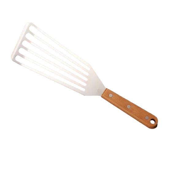 Stainless Steel Slotted Spatula with Wooden Handle Heavy-Duty Turner for Steak Fish BBQ Heat-Resistant Rust-Proof Essential Kitchen Tool for Flipping