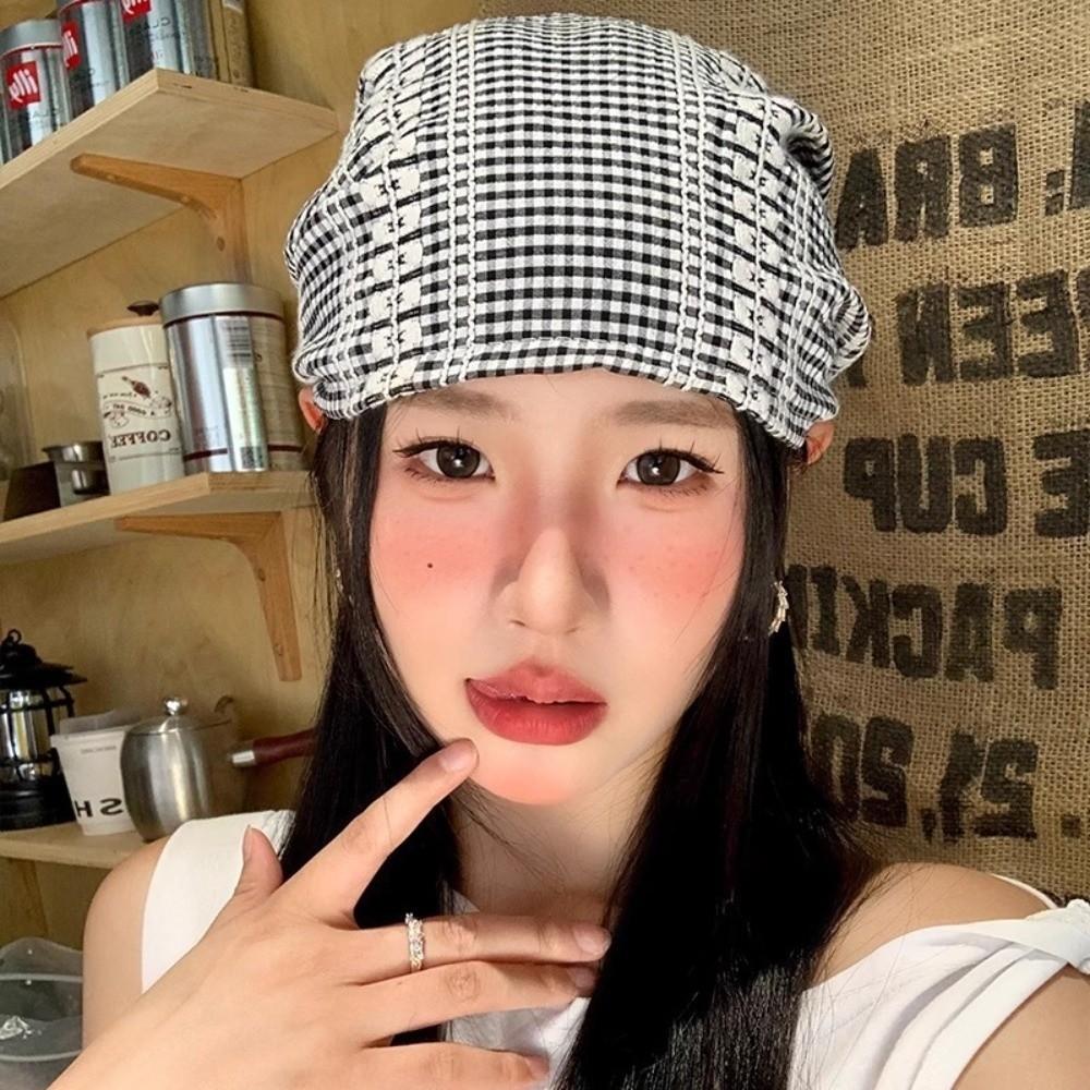 Plaid Headscarf Hat American Beanie Hats Fashion Strappy Bandana Cap  Unisex