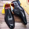 Fashion Luxury Genuine Leather Men's Oxford Dress Shoes Alligator Print Handmade Lace-Up Whole Cut Formal Wedding Suit Shoes