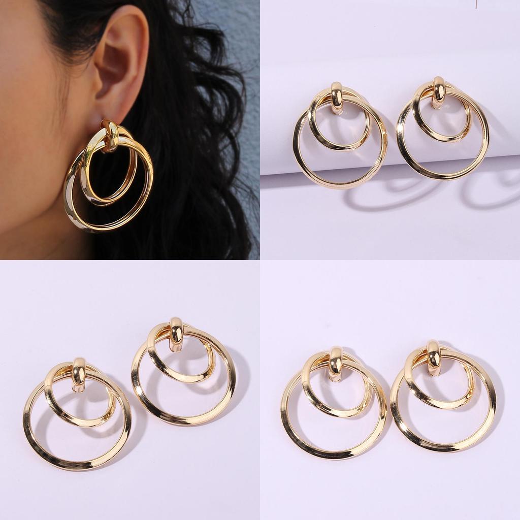 Women Gold Metal Earrings Geometric Shape Electroplated Fashion Office Looks