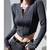 Sexy Zipper Elegant T-shirts For Women High Waist Tees Workout Cycling Sports Tops Girls Casual T-shirts