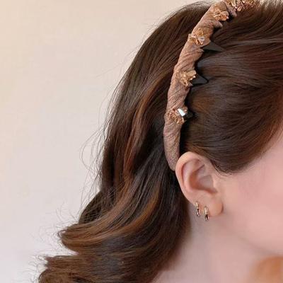 Damen Stirnband Glänzende Strasssteine Leuchtende Farbe Stoffbezug Haarreif Anti-Rutsch Zähne Stirnband Haarschmuck