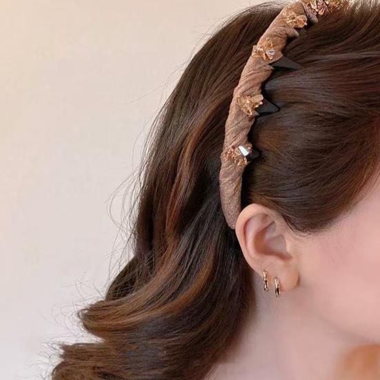 Women Headband Shiny Rhinestones Bright Color Fabric Cover Hair Hoop