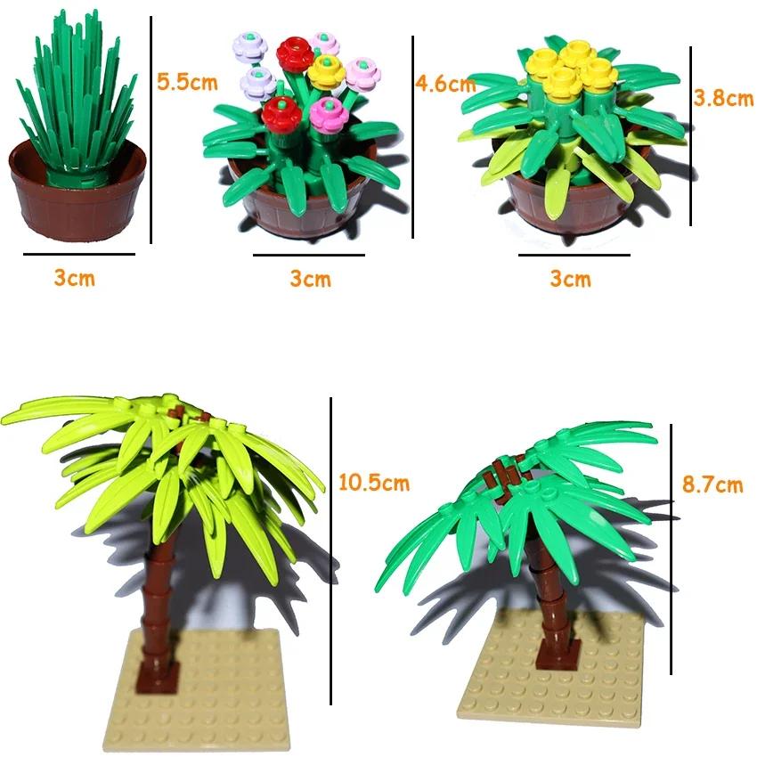 MOC Construction Bricks City Street Potted Plants Tree Stem Grass Flower Pot House Garden Accessories Blocks 6064 30176 30239 4727