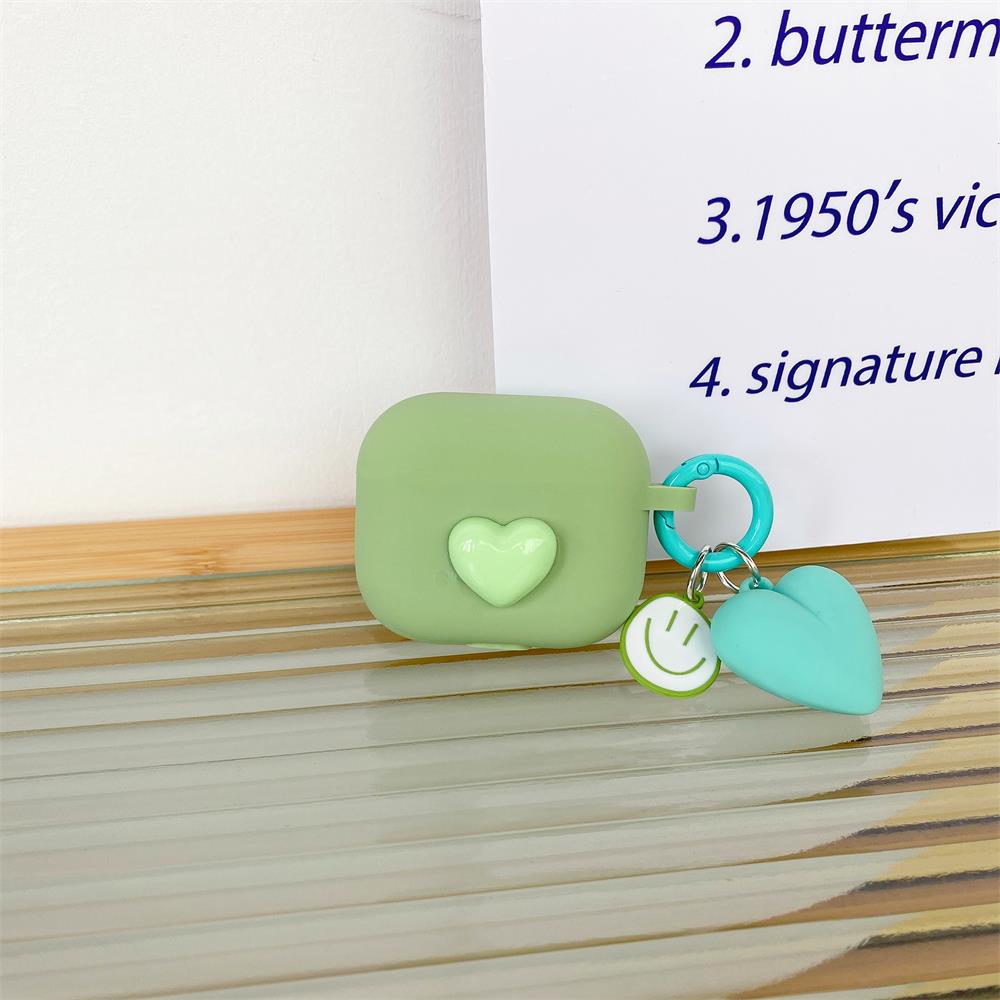 

New Silicone Earphone Case For Apple Airpods Pro 1/2/3 Love Pendant High Quality Soft Case Protection Case Fashionable Simple For Airpods 3 зелений