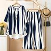 Women's 2‑Piece Outfit, Geometric Grid 3/4 Sleeve Irregular Hem Top & Wide Leg Pants Set, Casual Loose Matching Suit
