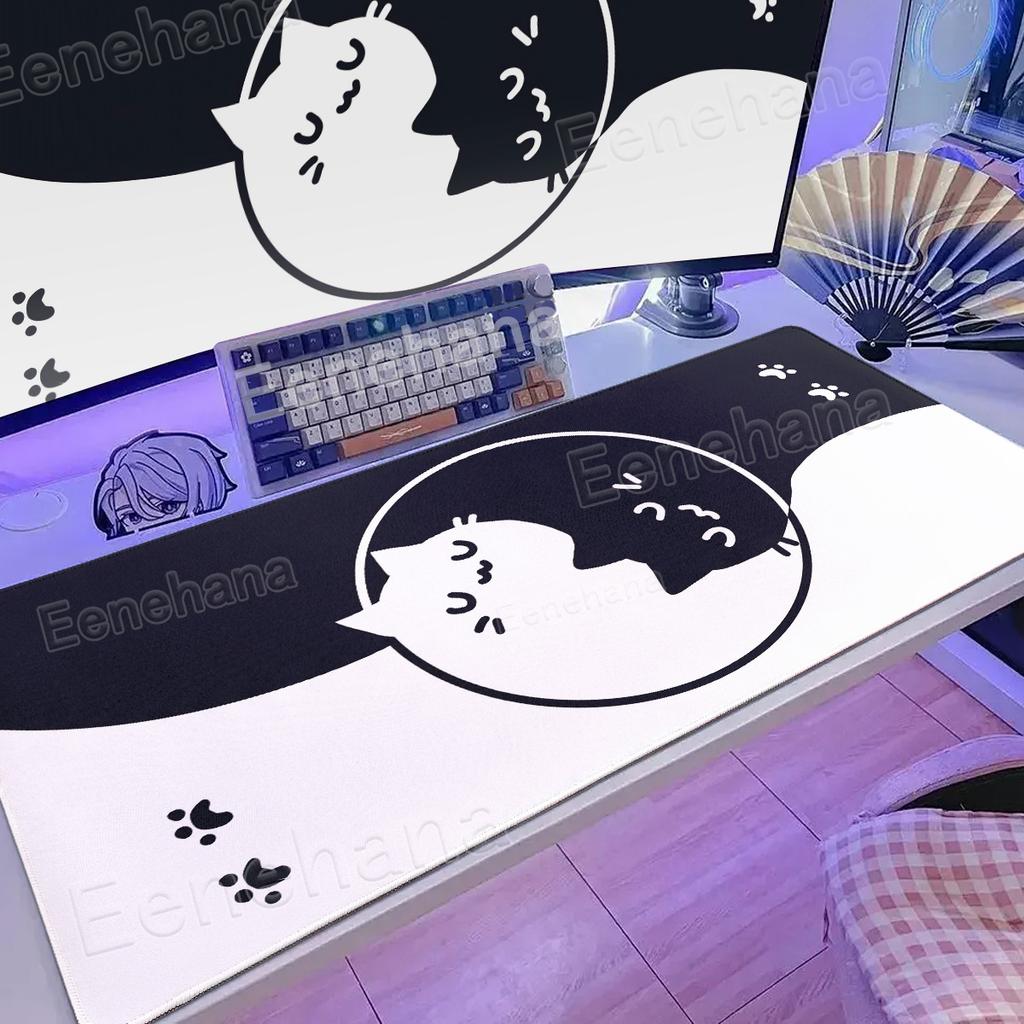 Black and White Cat Cute Mouse Pad Large Kawaii Yin-yang DeskMat Laptop Office XXL PC Gamer Non-slip Keyboard Gaming Accessories