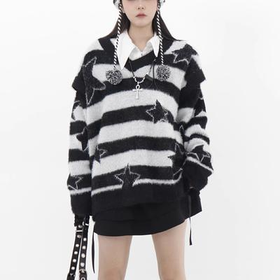 Gothic Lange Pullover Frauen Herbst Pelzigen Gestrickte Pullover Y2K Streetwear Lose Aushöhlen Abnehmbare Pullover Harajuku Sexy Tops