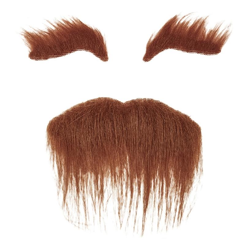 Set med falsk mustasch och ögonbryn, Självhäftigt falskt skägg, Nyheter Realistiskt ansiktshår för Cosplay-kostym Halloweenfest