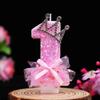 Pink Crown Bow Birthday Candle with Noble Number - Cake Decoration