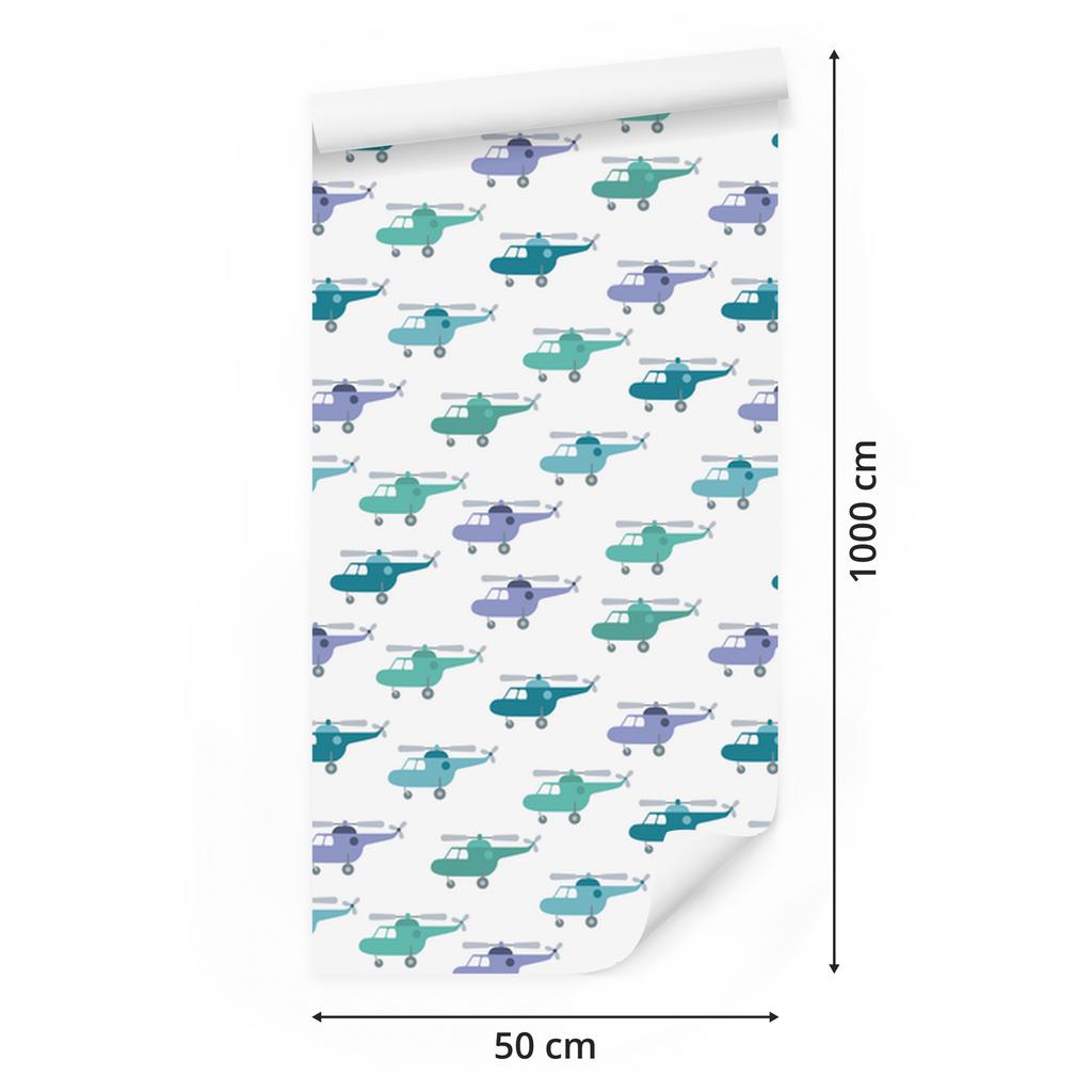 Colorful and pastel helicopters wallpaper for living room and bedroom 50x1000