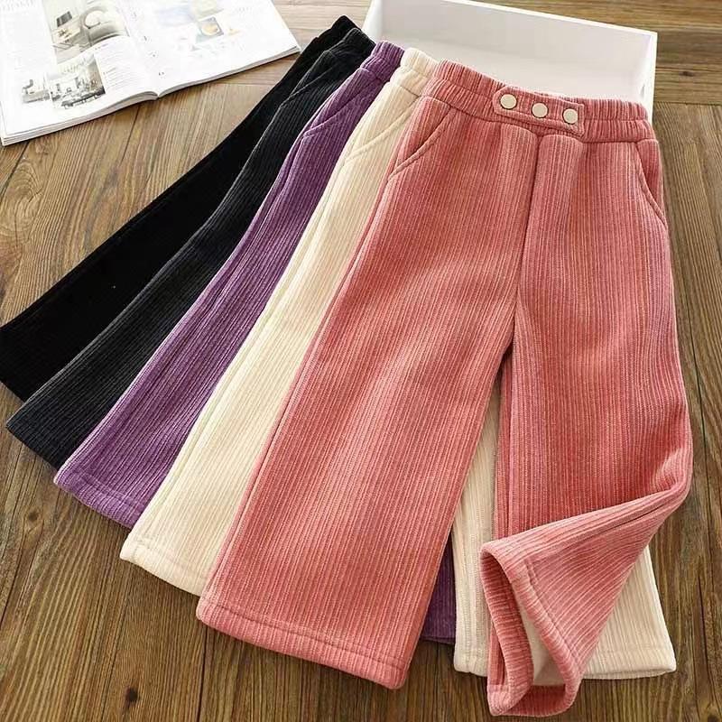 2023 Autumn/Winter Girls' Wide-Leg Velvet Pants: Stylish, Cozy Trousers for Youth