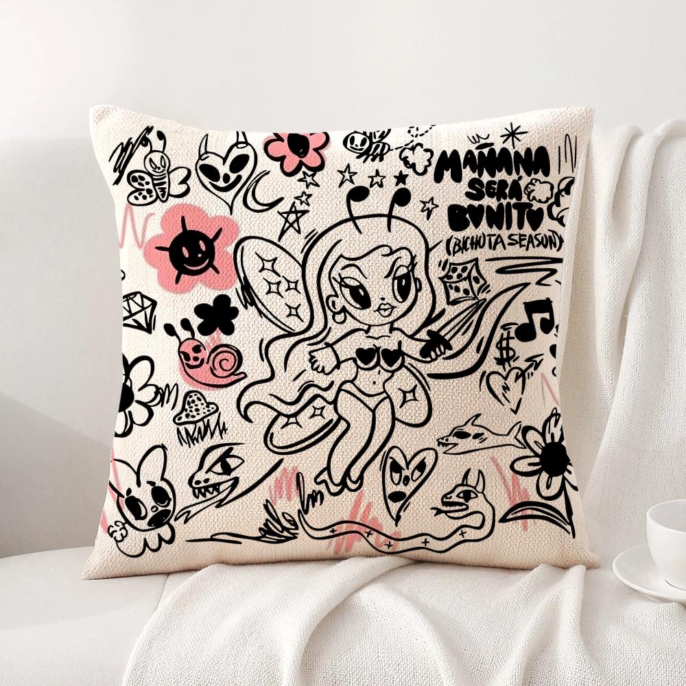 Cartoon Manana Sera K-Karol G Cushion Cover Summer Coolness Linen Fabric Double-Sided Printing Pillow Case Sofa Home Decor Gift
