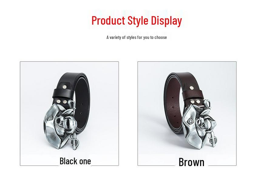 Lotte Junsen Men's Casual Leather Belt with Harley Motorcycle Buckle