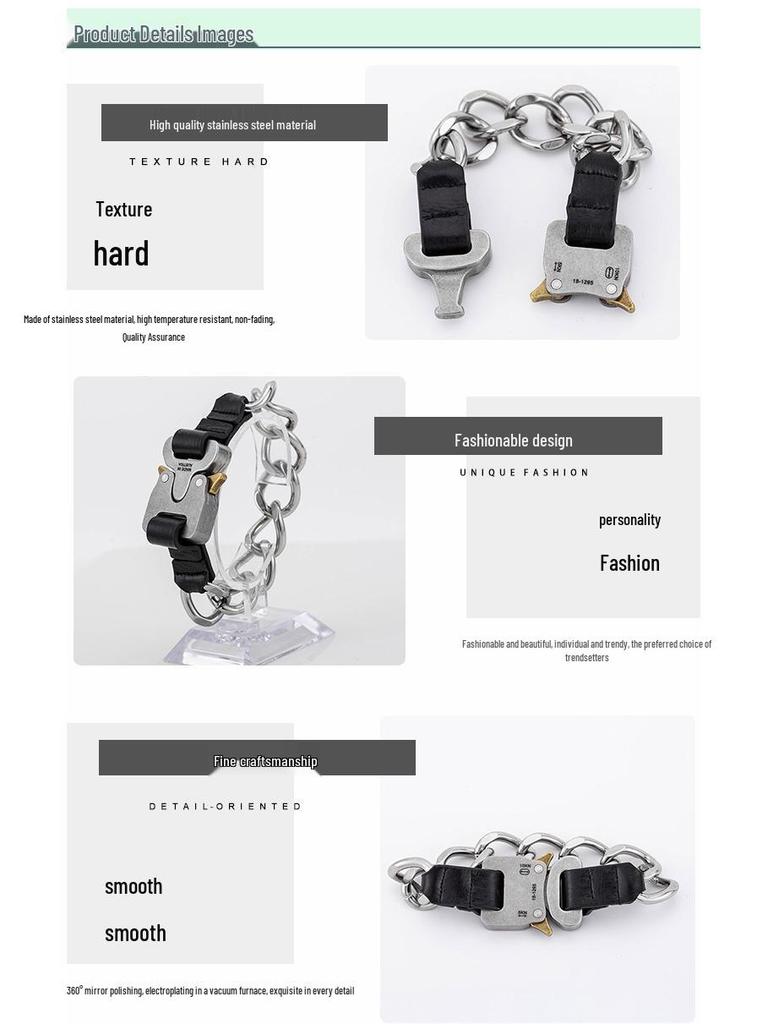 Men's Titanium Steel Hip-Hop Chain Bracelet, European & American Style, Safety Buckle.