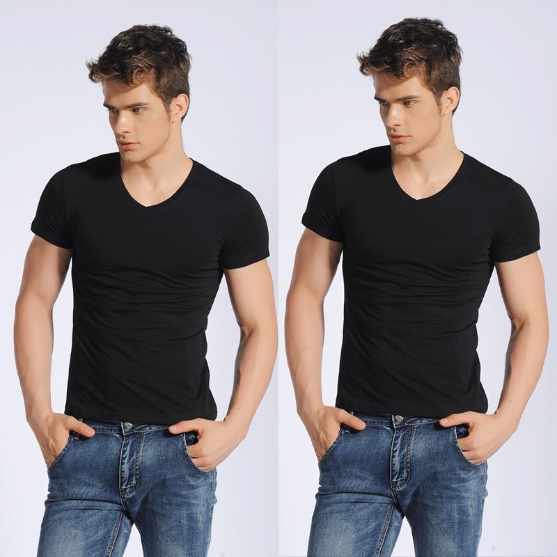 2PCs Slim Fit T-Shirt for Men Short Sleeve V Neck T-Shirt Casual Summer Classic Basic Tee Top