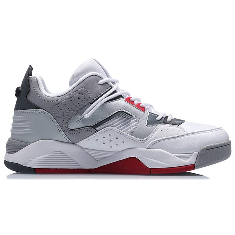 Li Ning Cushioning Slip Resistant Abrasion Resistant Coverage Support Mid Top Vintage Basketball Shoes Men's White Gray AGBR025-2