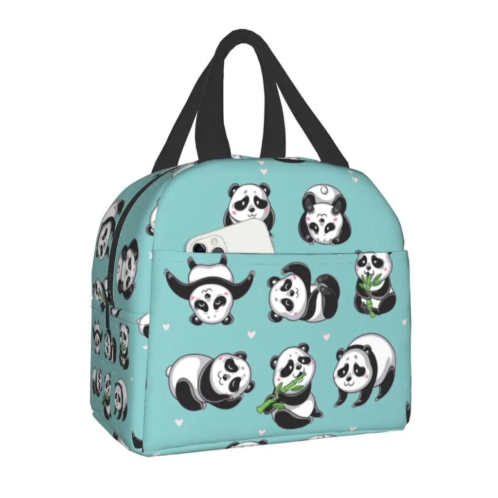 Panda Bear Insulated Lunch Bag for Camping Travel Portable Thermal Cooler Lunch Box Women Kids Work Picnic Food Storage Bags