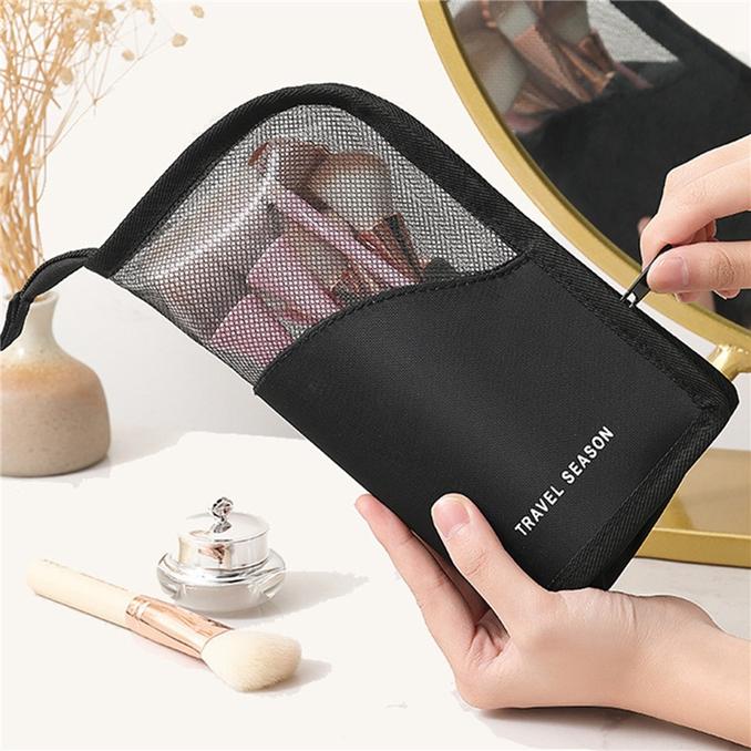 Portable Travel Waterproof Makeup Bag Vertical Foldable Large Capacity Handheld Zipper Pencil Storage Bag