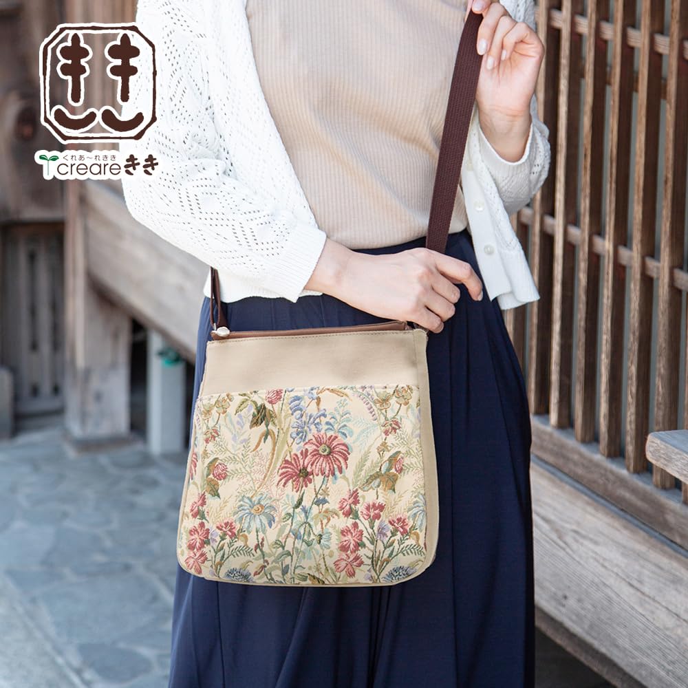 creare Kiki Women's Shoulder Bag, Lightweight, Crossbody, Multiple Pockets, Made in Japan, Kimono Style, Gobelin Weave Crepe, Mother's Day, Birthday
