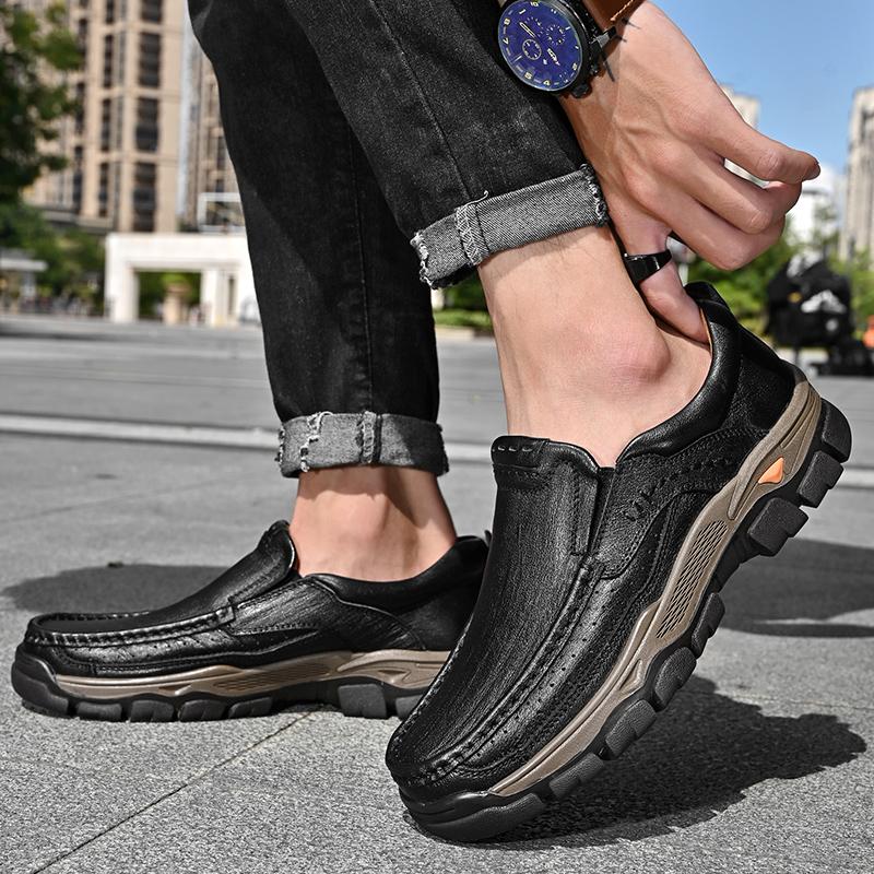 Italian Casual Leather Business Shoes Men Flat Designer Office Outdoor Shoes Luxury Brand Genuine Leather Comfy Walking Loafers