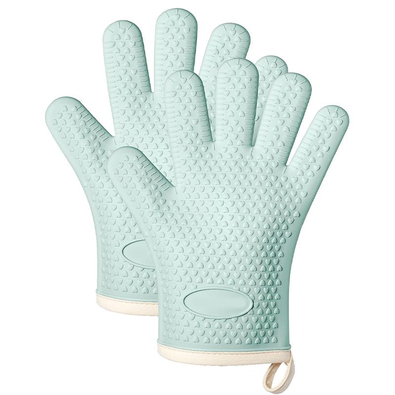 

2PCS Silicone Oven Mitts Heat Resistant 450 Degrees Oven Glove Non-Slip Oven Gloves with Fingers Cotton Lined Kitchen Mitts