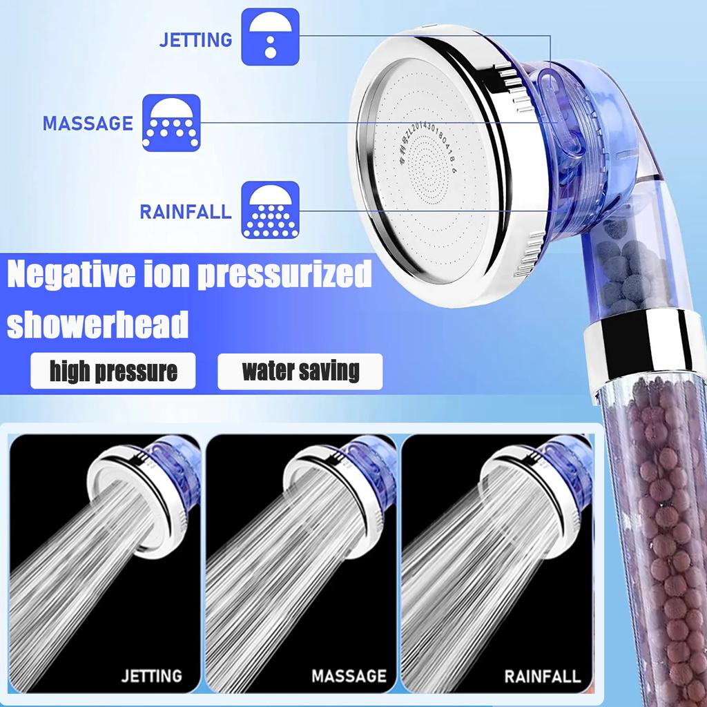 3 Modes Pressure Boost Shower Head With Negative Ion Filter High Pressure Large Flow Handheld Shower Faucet Bathroom Accessories