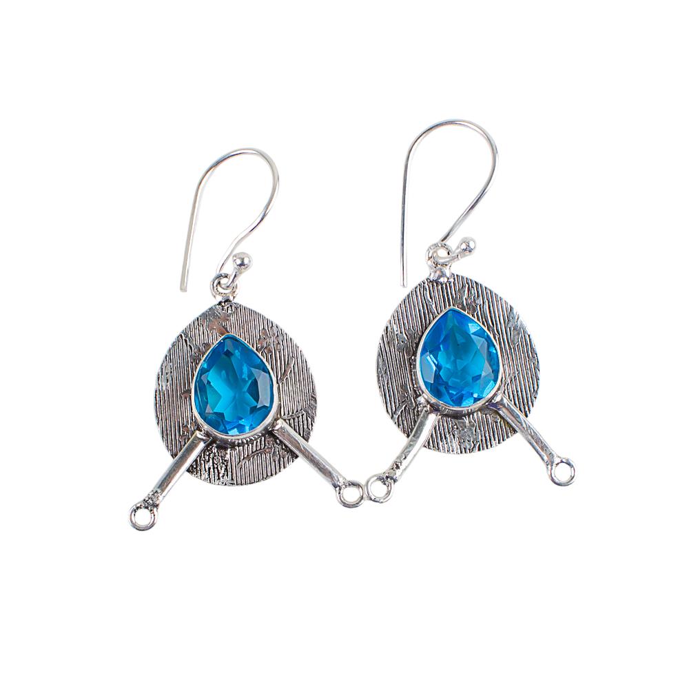 Swiss Blue Topaz Gemstone 925 Sterling Silver Jewelry Handcrafted Earrings1.86" EE-78-11