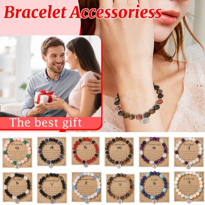 Twelve Constellation Bracelet Pendant Stone Bead Bracelet+Card Multi Color Decorative Handmade