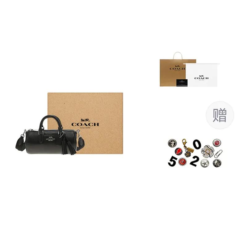COACH Lacey Cow Leather Boston Bag , Handbag , Shoulder Bag , Crossbody Bag Small Women's Black (Unisex) Handbags CJ571 SVBK