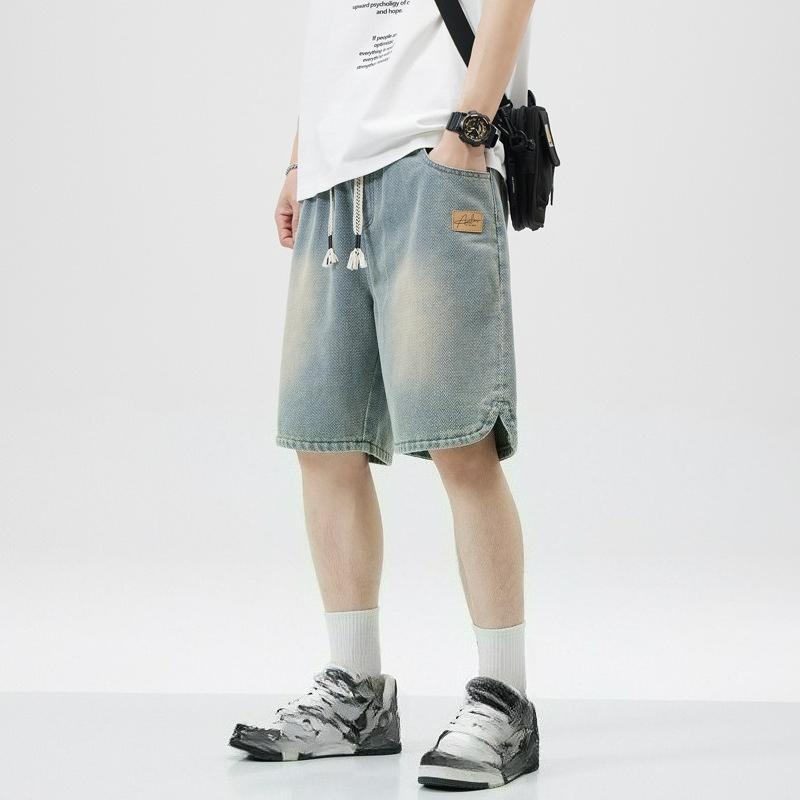 Star Pattern Denim Shorts Men's Loose Trend Straight Casual Five-point Pants All-match