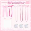 41Pcs Large Pink Ribbon Bow Decoration Fabric Party Ornament for Wedding Birthday Christmas Indoor Outdoor Hanging Decor for Walls Windows Gardens