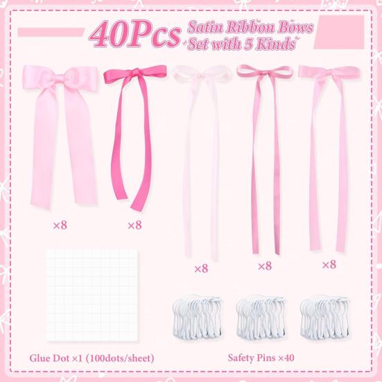 41Pcs Large Pink Ribbon Bow Decoration Fabric Party Ornament for Wedding Birthday Christmas Indoor Outdoor Hanging Decor for Walls Windows Gardens