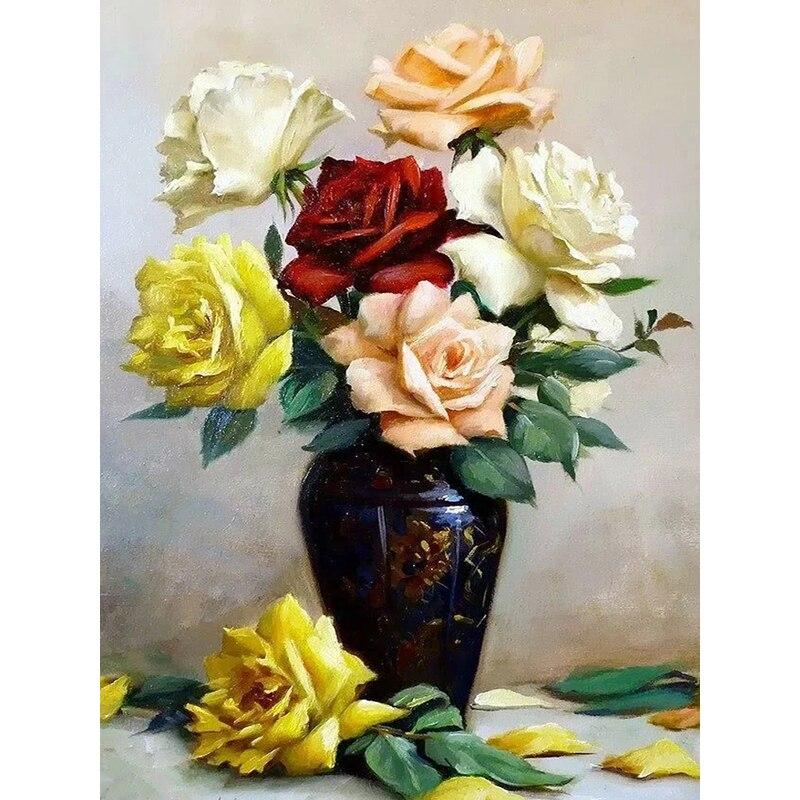 Diy New 5d Painting Diamond Vase Diamond Embroidery Flowers Cross Stitch Full Round Drill Crafts Home Decor Manual Gift
