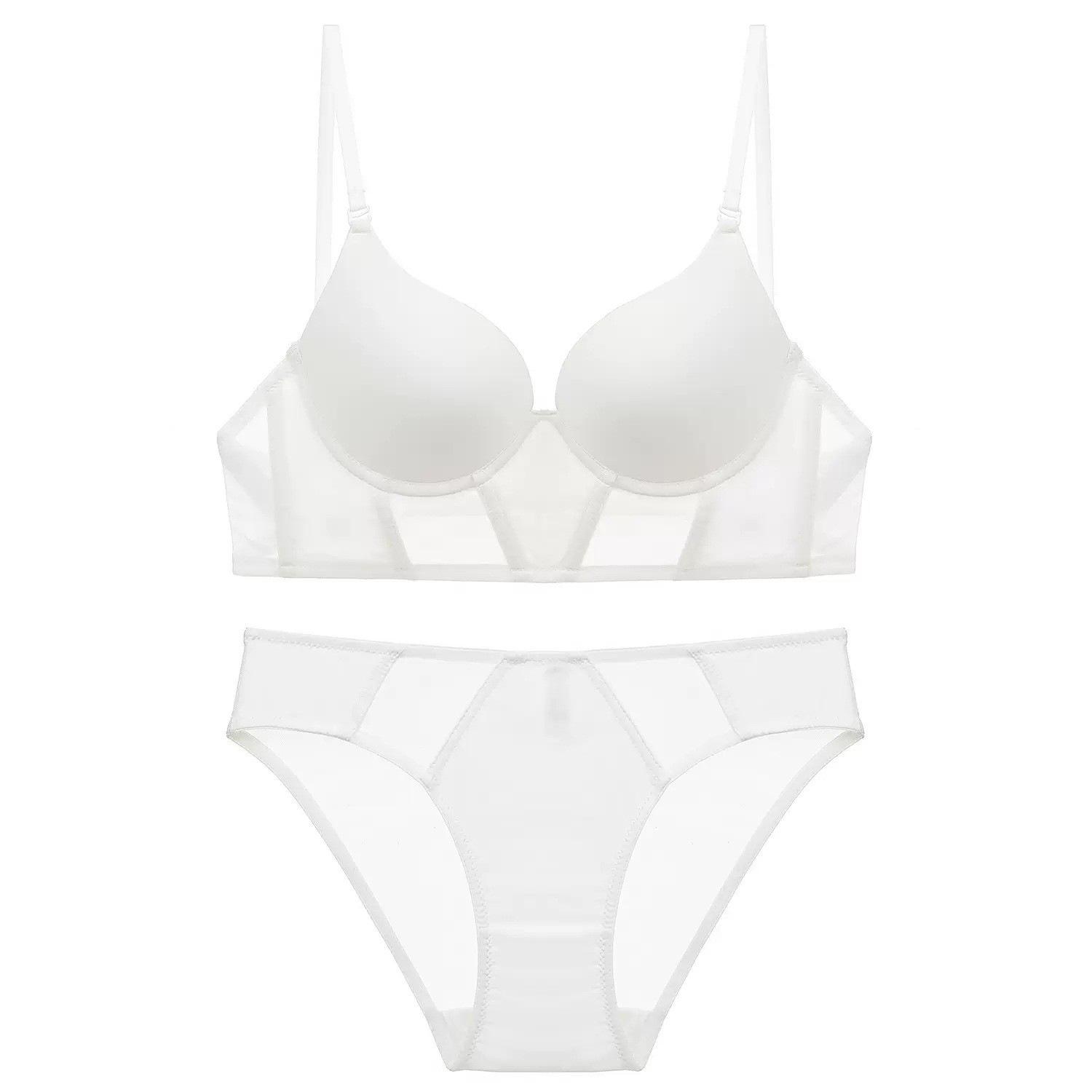 

French U-shaped invisible beauty back bra with small breasts and large gathering bras hanging around the neck, smooth and seamless sexy underwear 70A thick cup білий