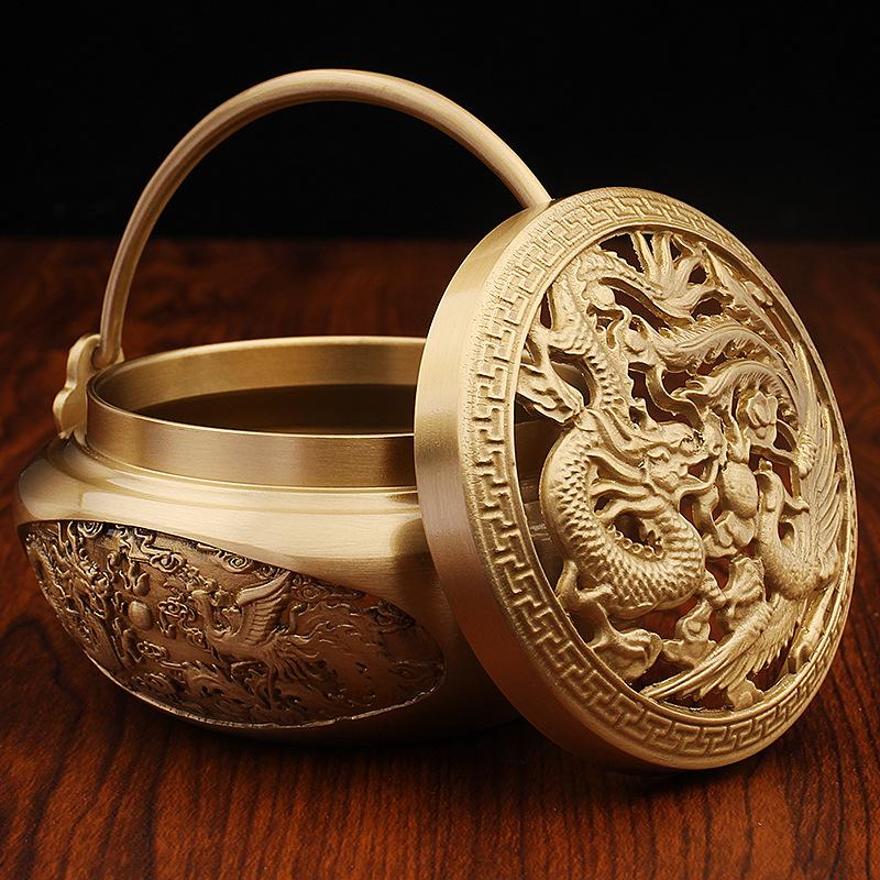 Brass Hand Warmer, Fire Gun Incense Incense Stove, Dragon and Phoenix Chengxiang, a Century-old Good Harmony, Mandarin Ducks, Charcoal,