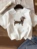 Summer Tops  Summer Clothing Women's Casual Dachshund Leopard Print Short Sleeve T-Shirt White Crew Neck