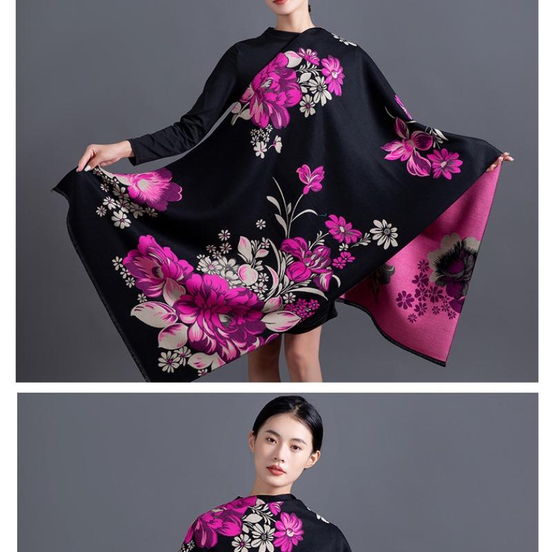 Women S Warm Faux Cashmere Flower Jacquard Scarf Versatile Shawl