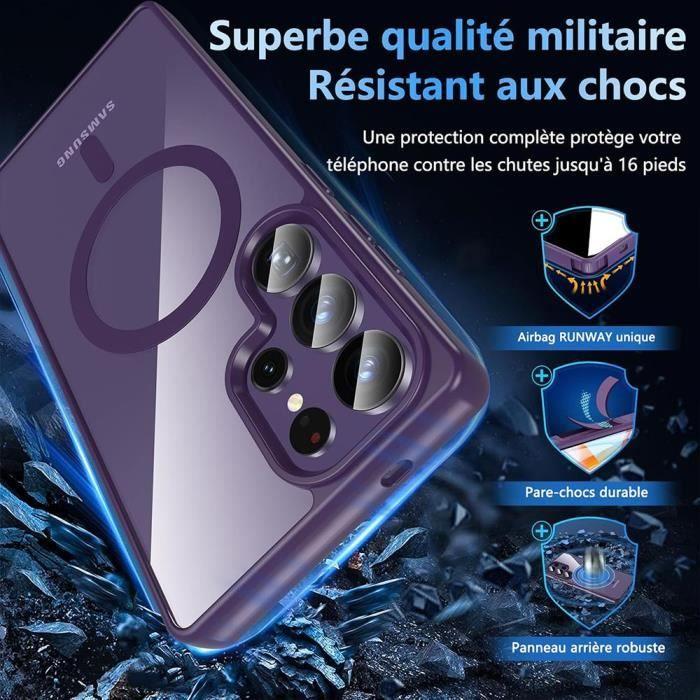 Coque et 2 verres trempés pour samsung galaxy s25 ultra, protection avec cerle magnétique - violet