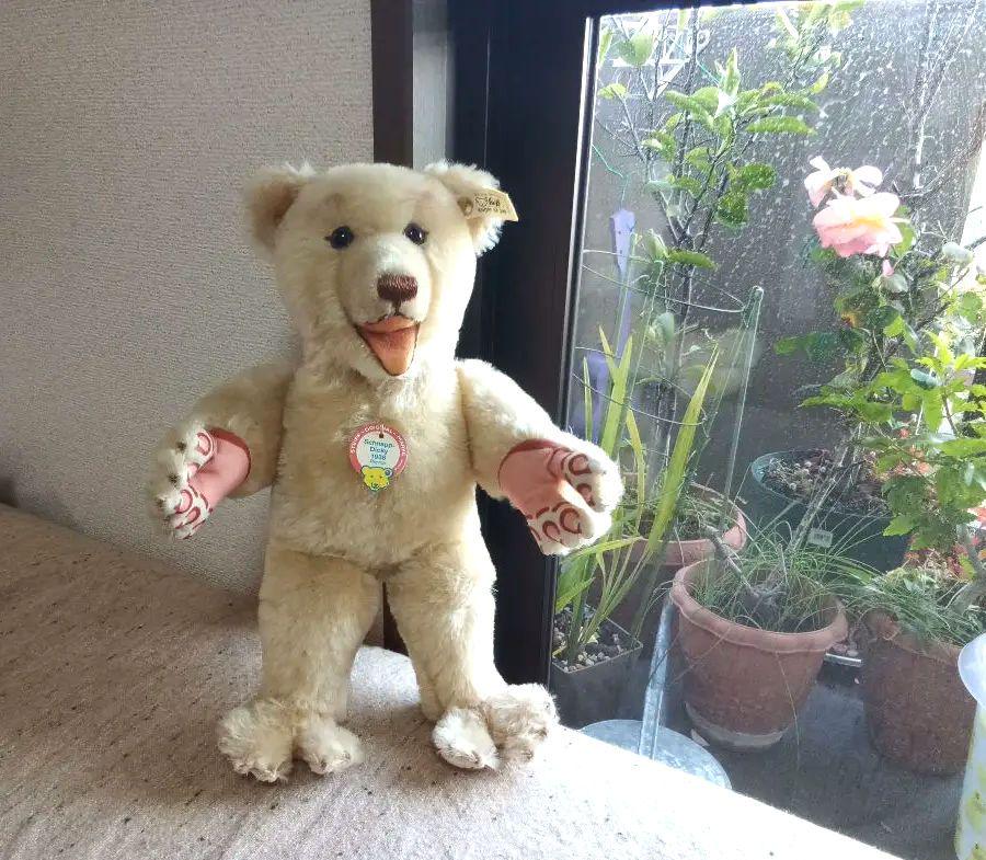 [USED] Steiff Teddy Bear * Snap Dickie * Mouth Opens and Closes * Head That Can Be Held In Hand Moves!