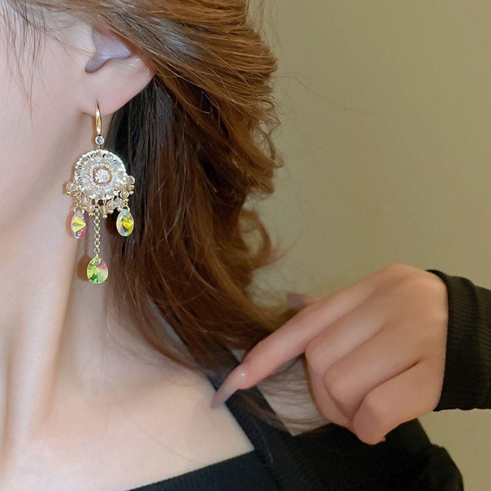 Pendant Rhinestone Drop Earrings Exaggerated Vintage Long Earrings Crystal Stud Earrings  Women