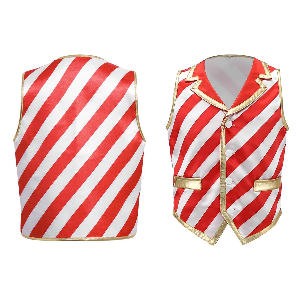 Children's Xmas Costume Vest Candy Cane Striped Sleeveless for Christmas Theme Party